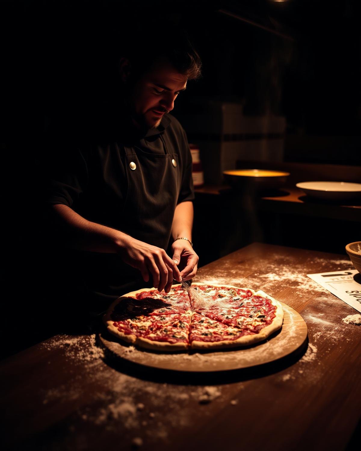 Pizzaiolo preparando a massa